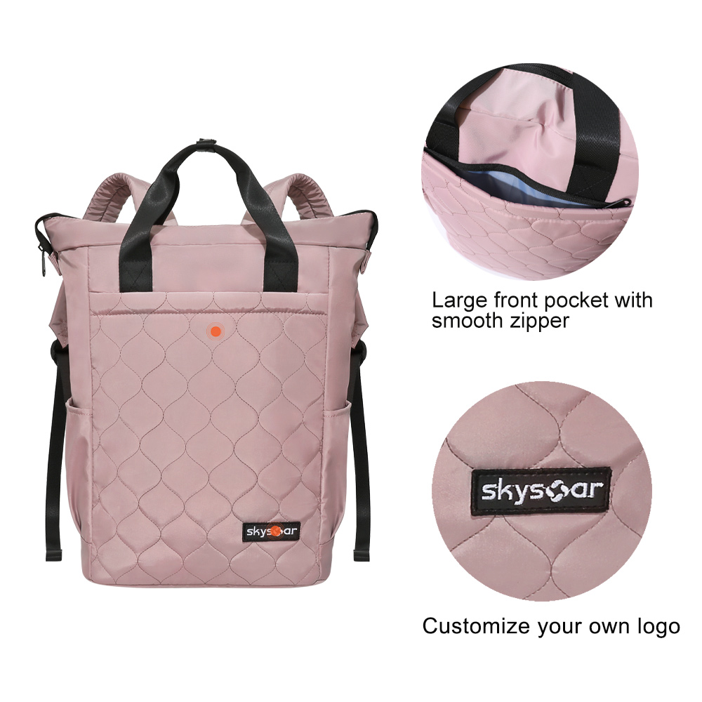 Pink Quilted Tote Backpack - Detail 5
