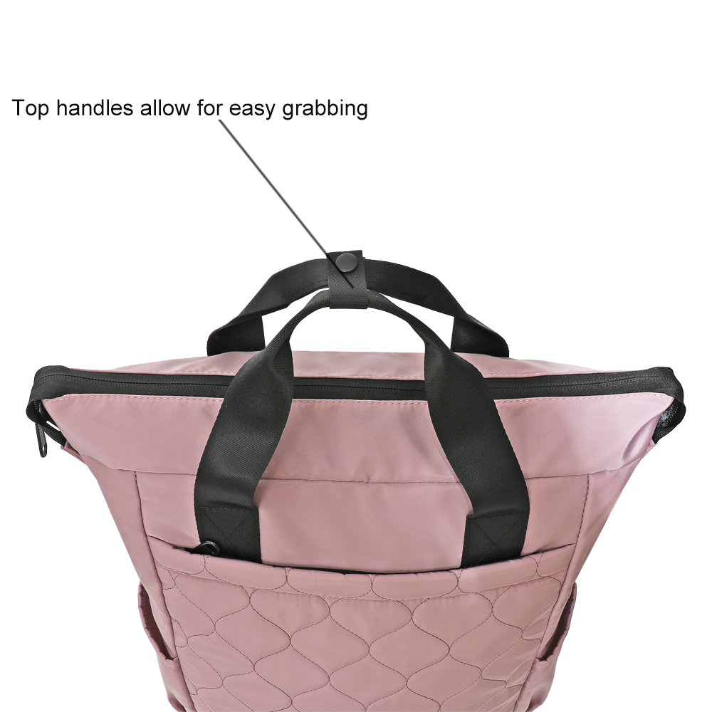 Pink Quilted Tote Backpack - Detail 8