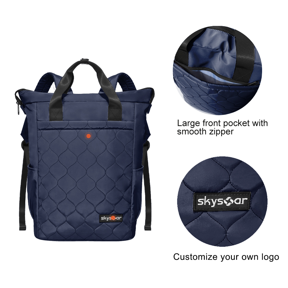 Navy Quilted Tote Backpack - Detail 5