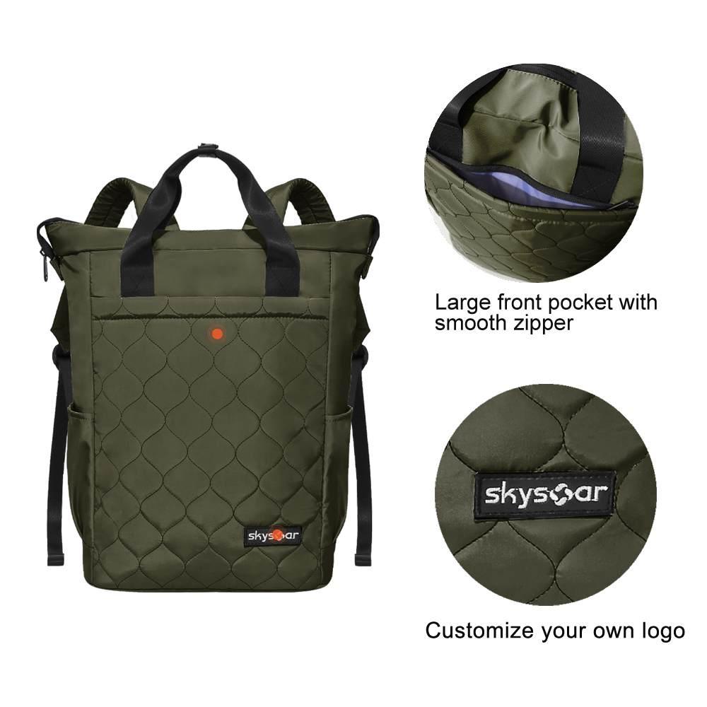 Olive Quilted Tote Backpack - Detail 5