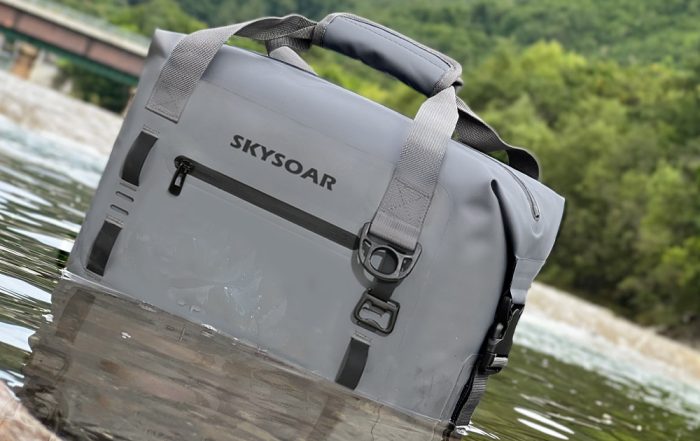 Skysoar RF welded waterproof dry bag in a river